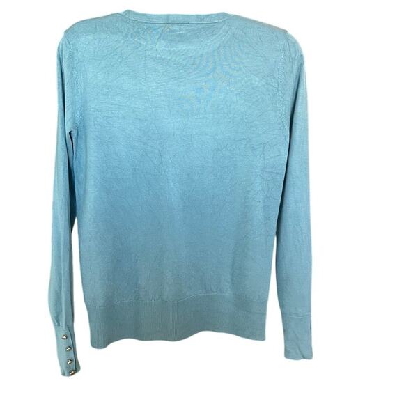 Ann Taylor Seasonless Button Cuff Sweater, Medium, Light Blue, Office, Classic - Picture 3 of 10